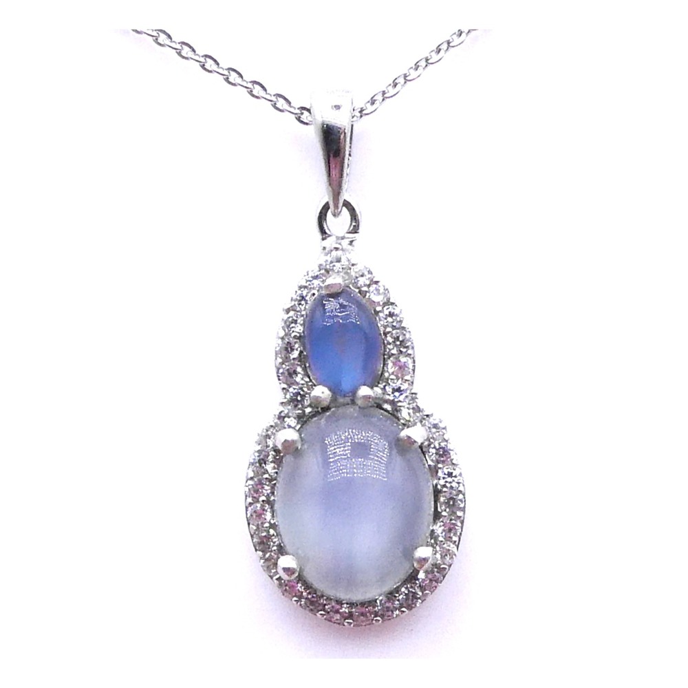 Djoy Aurora Moonstone Halo Sterling Silver Platinum Plated New 20" Necklace